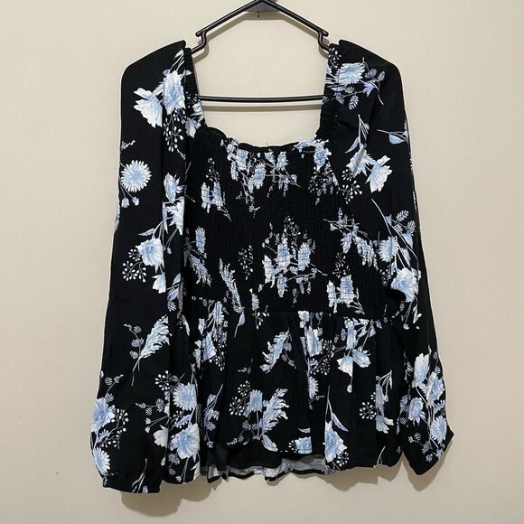 Torrid Babydoll Rayon Slub Smocked LS Crop Blouse Floral Black 3 3X Whimsigoth - Picture 4 of 11